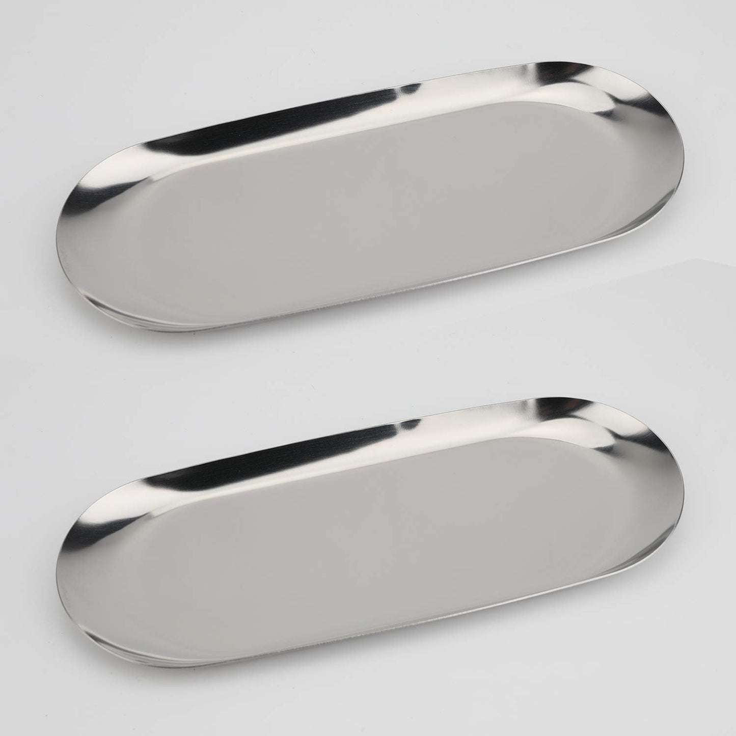 Stainless Steel Decorative Tray, Set of 2, 7 Inch Long, Jewelry Dish Cosmetics Organizer Bathroom Clutter Serving Platter Small Storage Tray, Oval, Matte Black