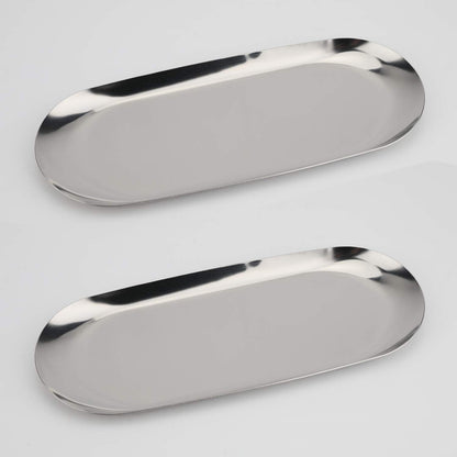 Stainless Steel Decorative Tray, Set of 2, 7 Inch Long, Jewelry Dish Cosmetics Organizer Bathroom Clutter Serving Platter Small Storage Tray, Oval, Matte Black