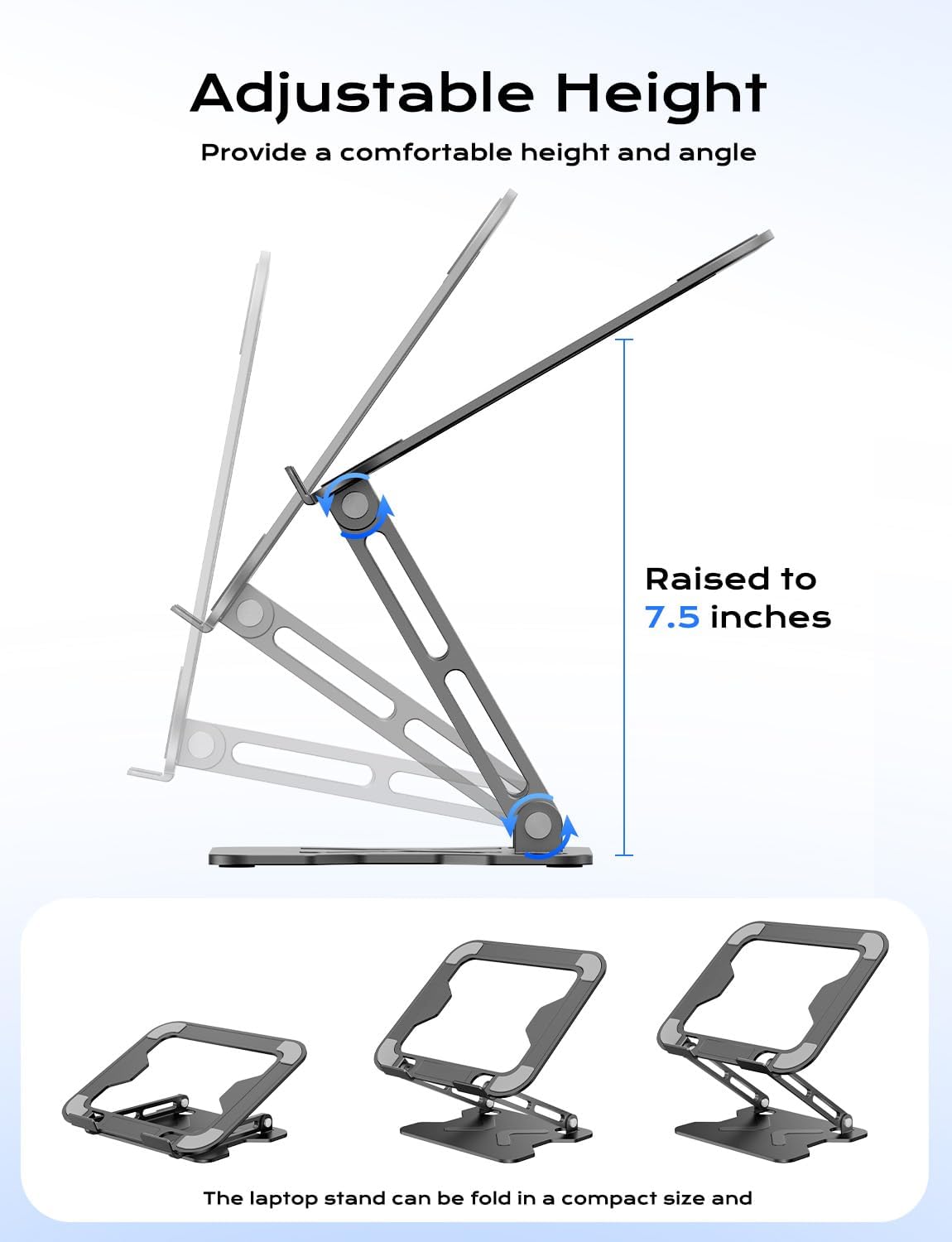 JCZT Adjustable Laptop Stand for Desk, Metal Foldable Laptop Riser, Portable Laptop Holder Mount, Ventilated Cooling Computer Notebook Stand for MacBook Air Pro, All 10-16'' Notebooks Laptops, Pink