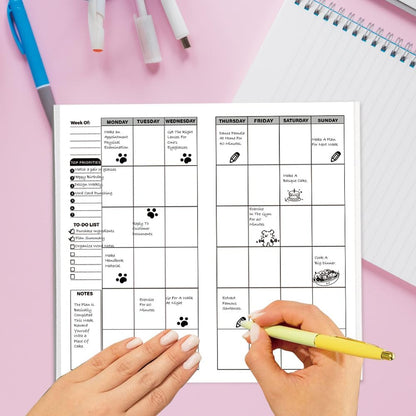 qianshan Travelers Notebook Inserts with PVC Sleeve,Undated Weekly Planner,Weekly To Do List Notepad,TN Journal,30 Sheets,8.5" x 4.7",Pocket Travelers Notebook for Journals,Diaries,Planners,Pink Cat