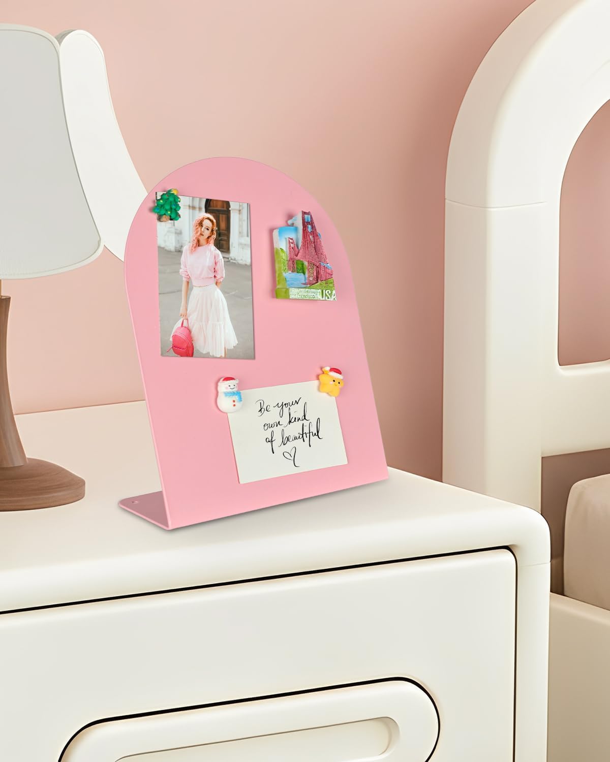 Magnet Board - Pink, 7.1 x 9.8 x 2.4 in, Standing Magnetic Board for Desk, Magnetic Display for Memos, Photos & Documents, Bulletin Board for Home Office School Kitchen Table Supplies(PK-GX1825-1P)