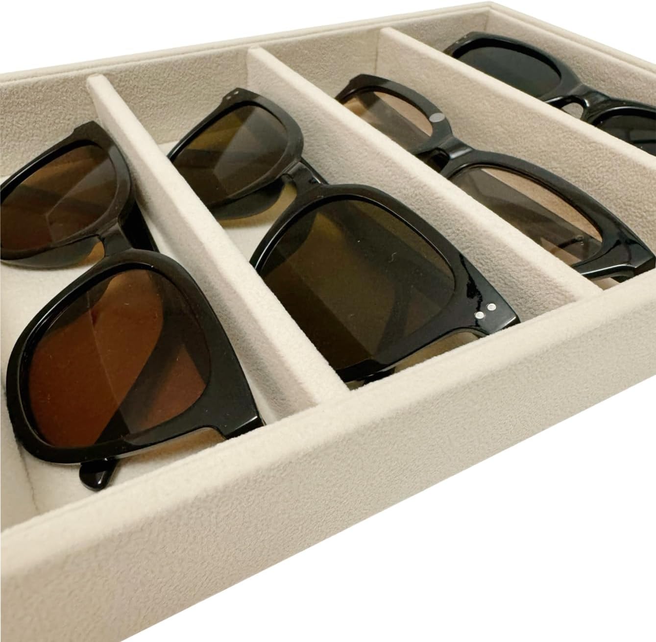 AgentMoon Velvet Eyeglasses Organizer Jewelry Tray. 5-slot Adjustable Eyeglasses Storage Tray, Thickened Frame,Sunglasses Organizer,Stackable AntiStatic. Beige,11.8 oz.