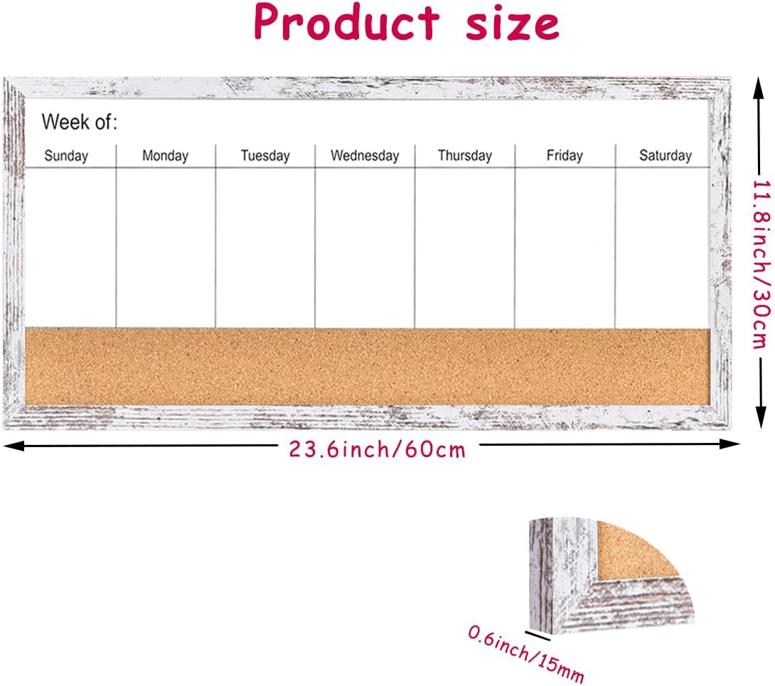 Magnetic Weekly Dry Erase White Board and Cork Board, Black Wood Frame，Magnetic Surface Whiteboard for Home Office and Wall Decor(ZHZL-2040BK)