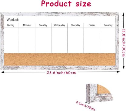 Magnetic Weekly Dry Erase White Board and Cork Board, Black Wood Frame，Magnetic Surface Whiteboard for Home Office and Wall Decor(ZHZL-2040BK)