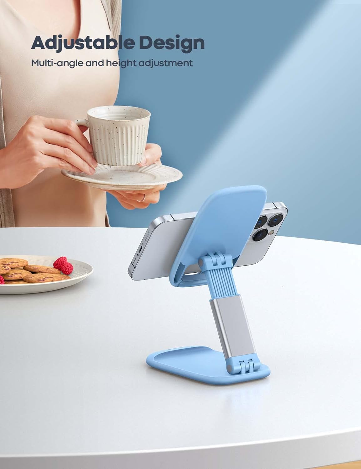 Lamicall Cell Phone Stand for Desk - [Height Adjustable] Foldable Mobile Phone Holder, Portable Stand for iPhone 17 16 15 14 13 12 11 Pro Max Plus Air, Galaxy S25, Office Gift, Telephone Accessories
