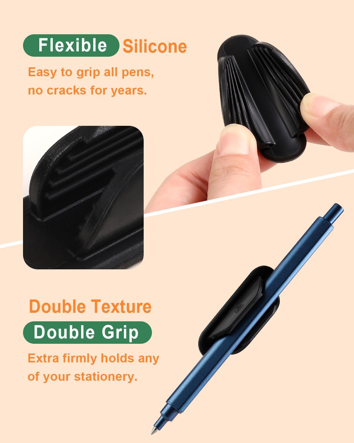 Tiizze 10 Pack Adhesive Pencil Holder for Desk, Silicone Pen Holder for Wall, Clipboard & Laptop with 15 Upgraded Sticky Pads, Rugged Grip Pencil Holders for Classroom Teacher Essentials (Black)