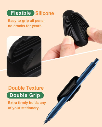 Tiizze 10 Pack Adhesive Pencil Holder for Desk, Silicone Pen Holder for Wall, Clipboard & Laptop with 15 Upgraded Sticky Pads, Rugged Grip Pencil Holders for Classroom Teacher Essentials (Black)