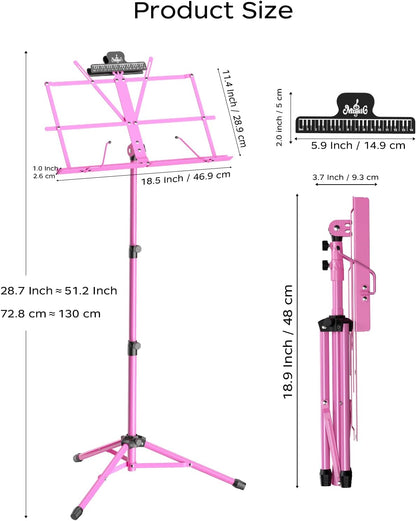 K KASONIC Music Stand, 2 in 1 Dual-Use Folding Sheet Music Stand & Desktop Book Stand, Portable Lightweight with Music Sheet Clip Holder Carrying Bag