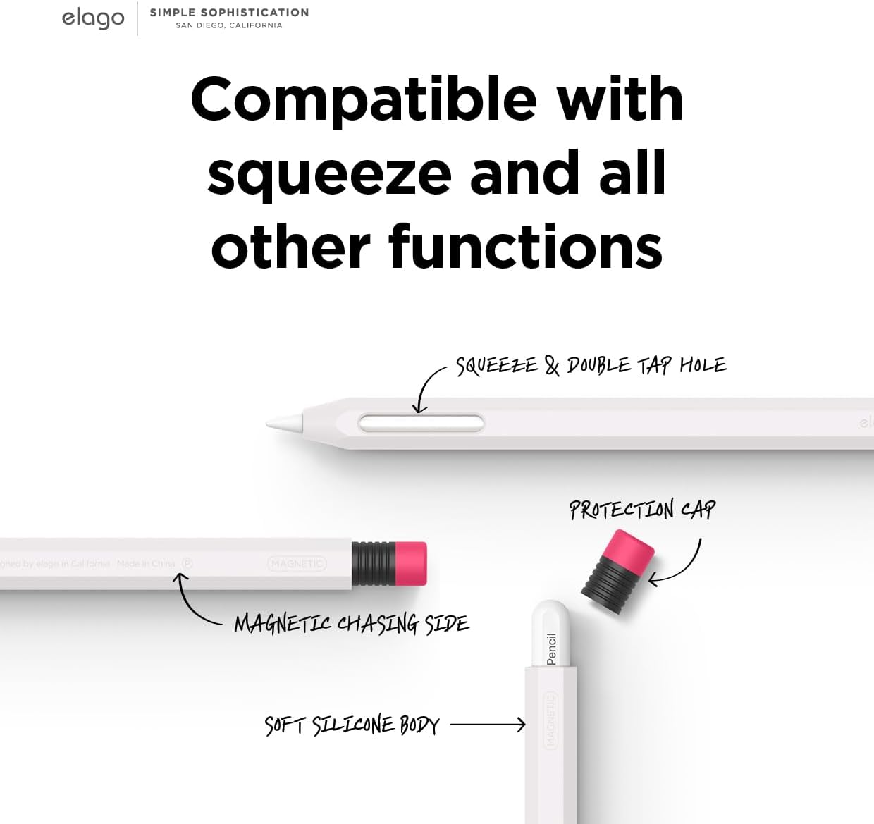 elago Compatible with Apple Pencil Pro Case & Apple Pencil 2nd Generation Case, Compatible with Magnetic Charging, Double Tap, Squeeze, Haptic (Must Read Installation Instructions) [Lovely Pink]