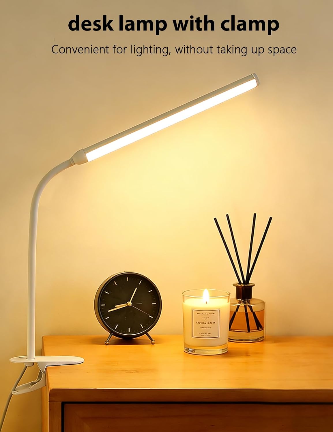 2 Pack Clip On LED Desk Lamp, 3 Lighting Modes 10 Brightness Levels, Flexible Goose Neck Swing Arm Task Lamp, Eye Caring USB Powered Clamp Light for Home Office Study Reading Bedside
