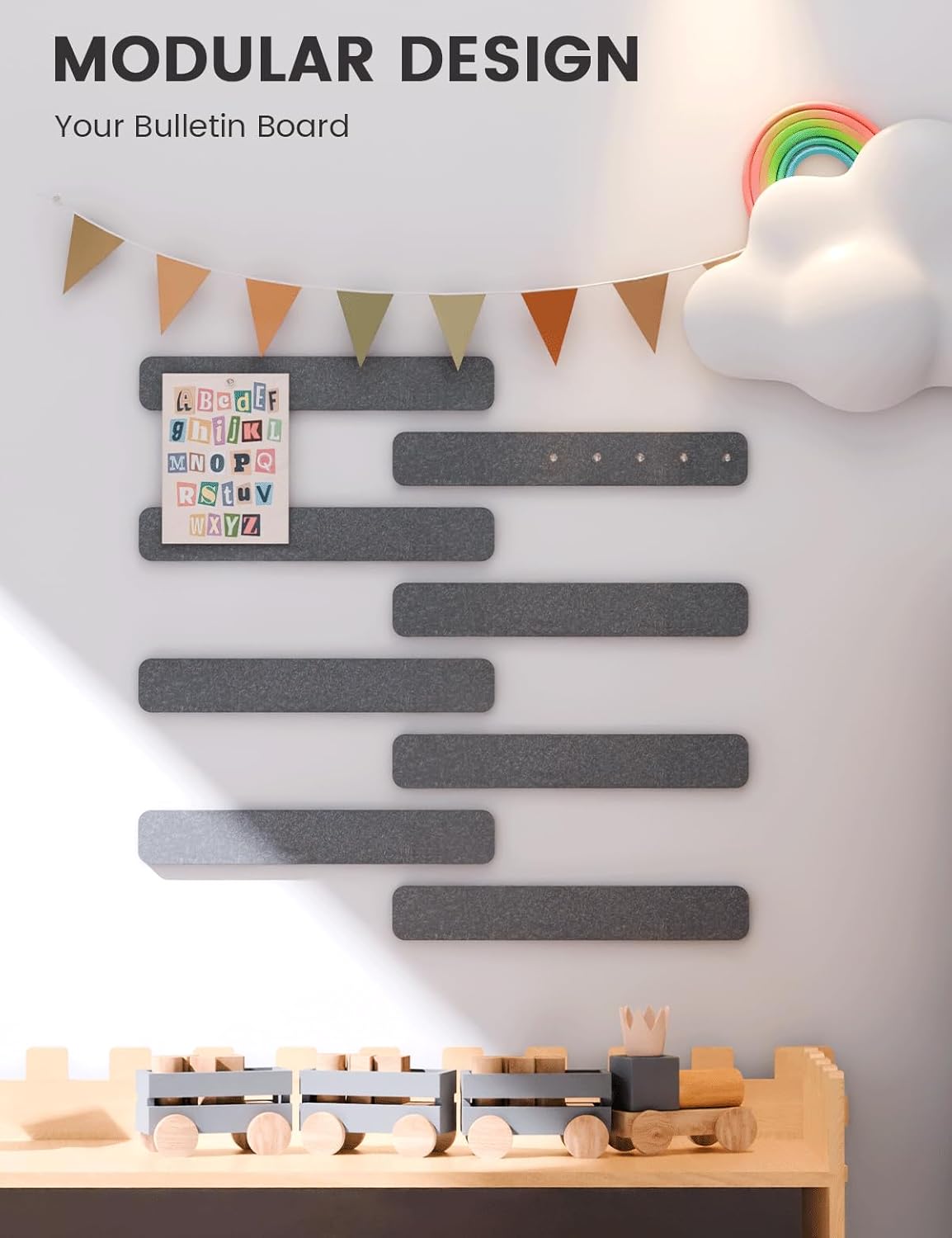 Fluxynara Cork Board Alternative Felt Strip Board 8-Pack 13"x2", Office Pin Board with 50 Push Pins, Adhesive Install for Bedroom Door & Home Office(Linen Dusk)