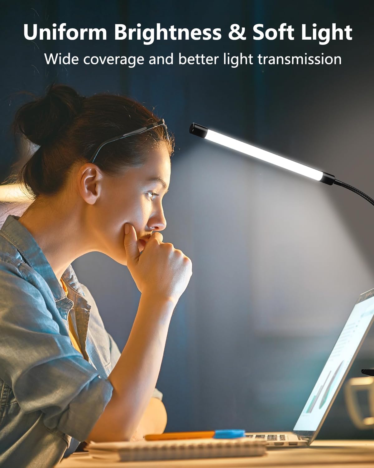 JHD Led Desk Lamp with Clamp - 10 Brightness Levels, 12" Flexible Gooseneck,Eye Protection USB Lamp - Suitable for Home Office, Reading, Bed Light,Quality Black Metal Clamp Light,Headboard Lamp
