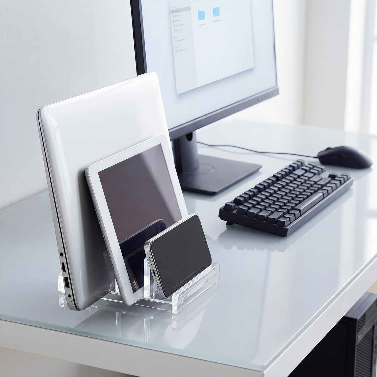 Chunful Adjustable Vertical Laptop Stand for Desk, Acrylic 3 Slot Laptop Holder Desktop, Invisible Desktop Notebook Dock for Notebook Computer, All Gaming Laptops up to 17''