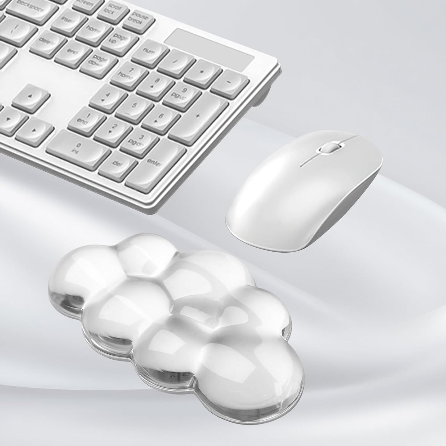 Gel Cloud Keyboard and Mouse Wrist Rest, Cute Wrist Support and Arm Support Keyboard Rest for Keyboard and Mouse Typing Pain Relief，Suitable for Office/Computer/Laptop/Gaming（White）