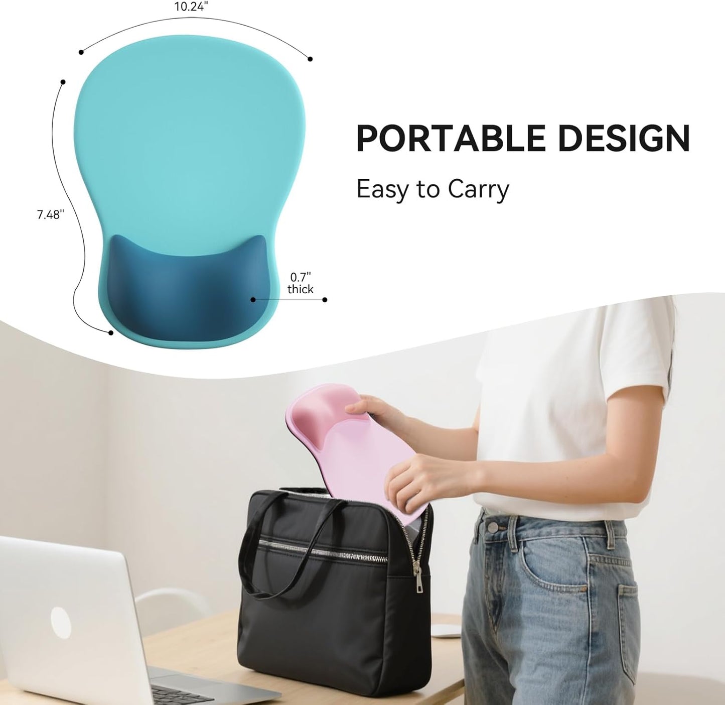 Ergonomic Mouse Pad with Wrist Rest,Cute Gel Mousepad Wrist Support - Small Mini Portable for Travel Mouse Pads for Desk Laptop,Computer,Office & Home Decor (Pink&Light Pink)