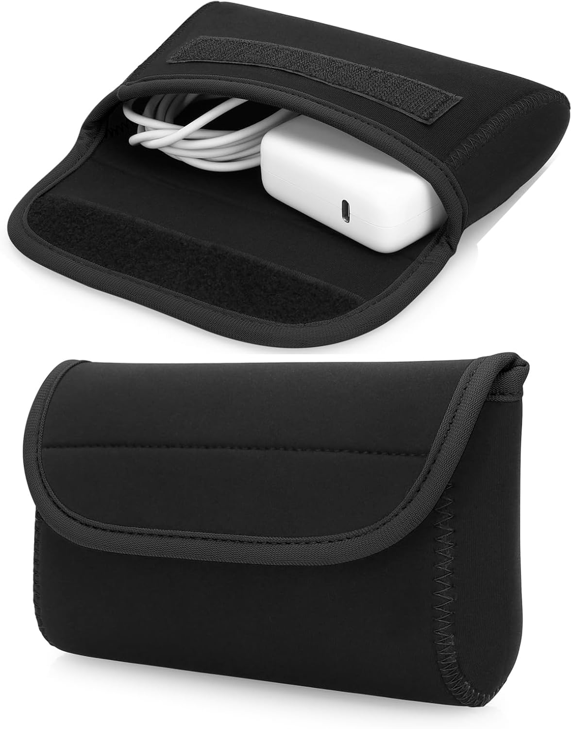Small Neoprene Tech Pouch, Travel Cable Organiser Bag, Electronics Accessories Carry Storage Bags for MacBook Power Adapter, Power Bank, Wireless Mouse, Phone Charger, or Small Devices, Brown