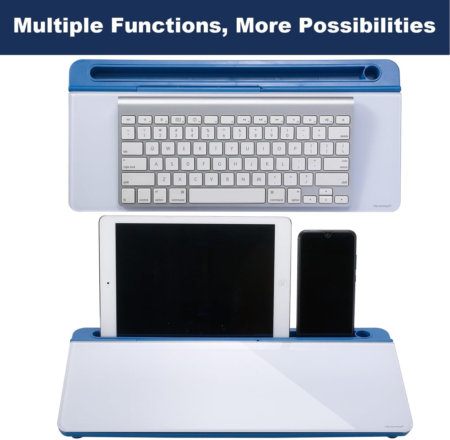 TSJ OFFICE Small Desktop Whiteboard -Glass Dry Erase Board Computer Keyboard Stand White Board Surface Pad with Drawer, Desk Organizers with Accessories for Office, Home, School Supplies - White