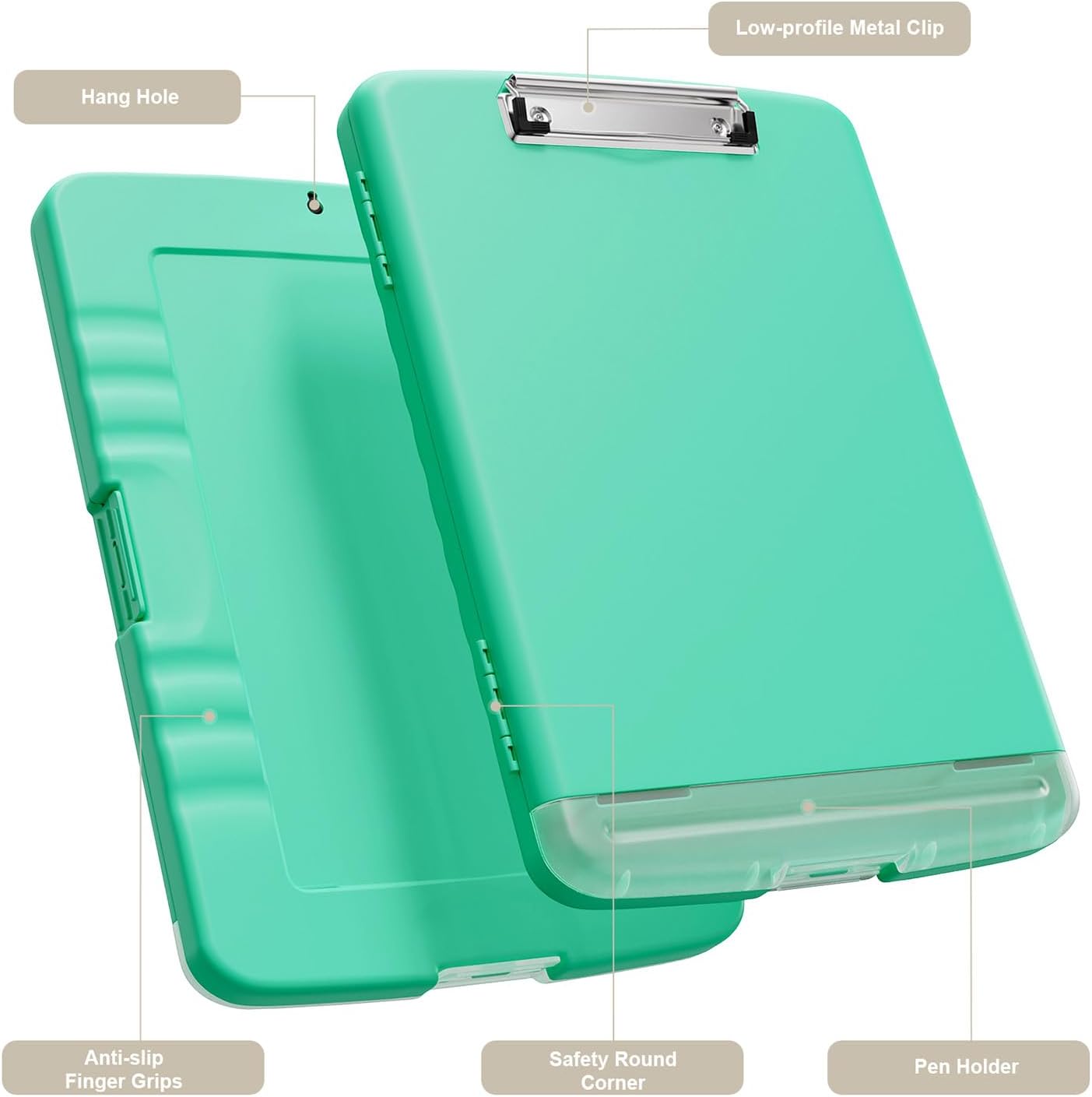 Piasoenc Clipboard with Storage, 8.5 x 11 Organization Box with Pen Holder and A4 Legal Paper Folder, Folio & Side-Opening, Low Profile Clip,for Nurses,Teachers, Size 14 x 9.6 x 1.2 in, Black
