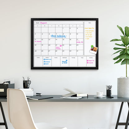 3-in-1 Dry Erase Calendar for Wall, 17x13 inches Magnetic Surface Monthly & Weekly Planner Whiteboard, Dry Erase Board with Black Wood Frame, Hanging White Board Calendar(YL+ZL-BK,4333)