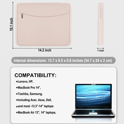 Laptop Sleeve Case 14 inch, Shockproof Protective Laptop Cover Briefcase Carrying Computer Bag with Accessory Pocket Portable Computer Sleeve for 14" MacBook, HP, Dell, Lenovo, Acer, Black