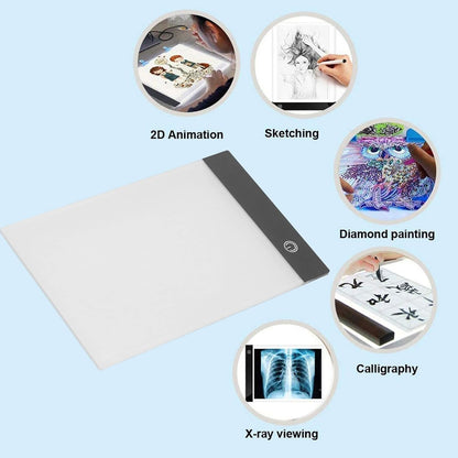 Huleo LED Light Pad, A5 Tracing Light Pad, Artcraft Tracing Pad Light Box, 3 Levels of Brightness, Rechargeable Light Board for Artists Drawing Sketching Animation Stencilling X-ray Viewing