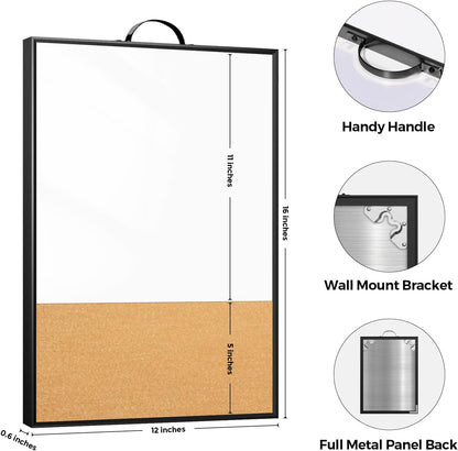 Weekly Planner Dry Erase Calendar for Wall Hanging, 16"x12" Aluminum Frame Whiteboard Calendar with Handle, Portable White Board as Office to Do List, Meal Planner for Home Kitchen