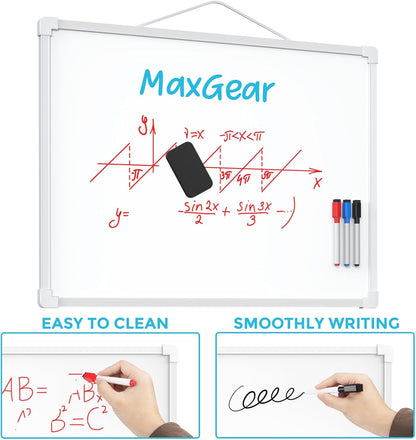 MaxGear Double-Sided Dry Erase Board for Wall, 16"x12" Hanging Whiteboard, Small Dry Erase White Board with 3 Markers and 4 Magnets, Portable Whiteboard for Planning, Drawing, Memo, to Do List