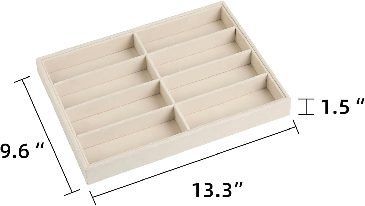 Frebeauty Sunglass Organizer,Velvet Glasses Organizer,8-Slot Sunglasses Tray for Drawer, Men's/Women's Sunglasses Box, Glasses Holder for Watch Stackable Eyeglass/Eyewear Display Tray(Beige)