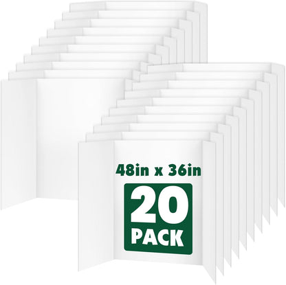 10 Pack Trifold Poster Board, 36in x 48in Corrugated Project Board, White Presentation Board, Trifold Display Board for School Project, Business Presentation, Science Fairs, Event Display