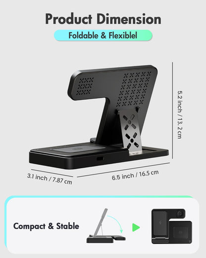 Wireless Charger iPhone Charging Station: 3 in 1 Charger Stand Multiple Devices for Apple - iPhone 17 16e 16 15 14 Pro Max 13 12 11 - Watch 11 10 9 8 7 6 5 4 3 2 SE and Ultra Series - Airpods 4 3 Pro
