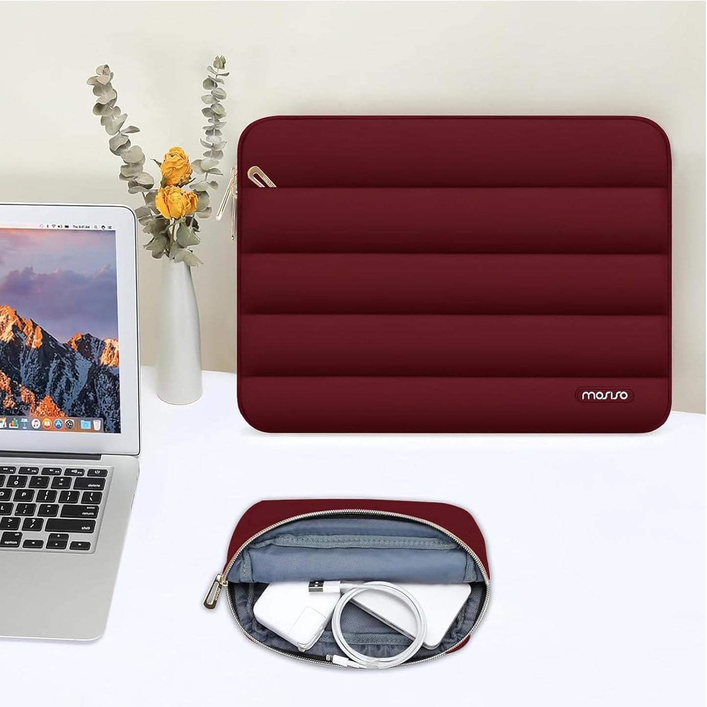 MOSISO Laptop Case 13.3 inch,13-13.3 inch Puffy Laptop Sleeve Compatible with MacBook Neo/Air 13.6 M5 M4 M3 M2 M1/Pro 13/14,HP Dell ASUS Lenovo,Polyester Horizontal Bag with Small Case, Sand