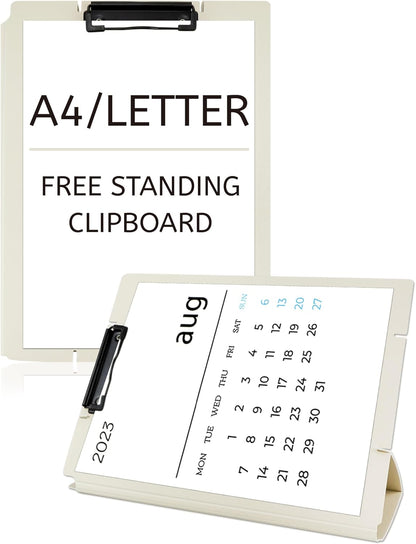 Free Standing Clipboard and Desktop Stand with Adjustable Buckles Easel Back - Foldable Stand and Document Holder for School, Office and Business Use (9.37 x 12.6 inches) (Black)