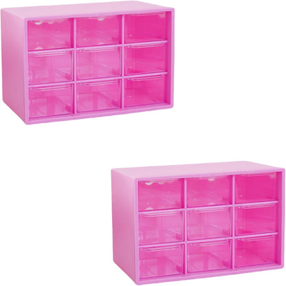 Feadily 2PCS Small Drawer Organizer for Desk, Desktop Drawer Organizer with 9 Clear Drawers, Plastic Desktop Storage Drawers 7.1 Inch x 3 .9 Inch x 4.7 Inch, White