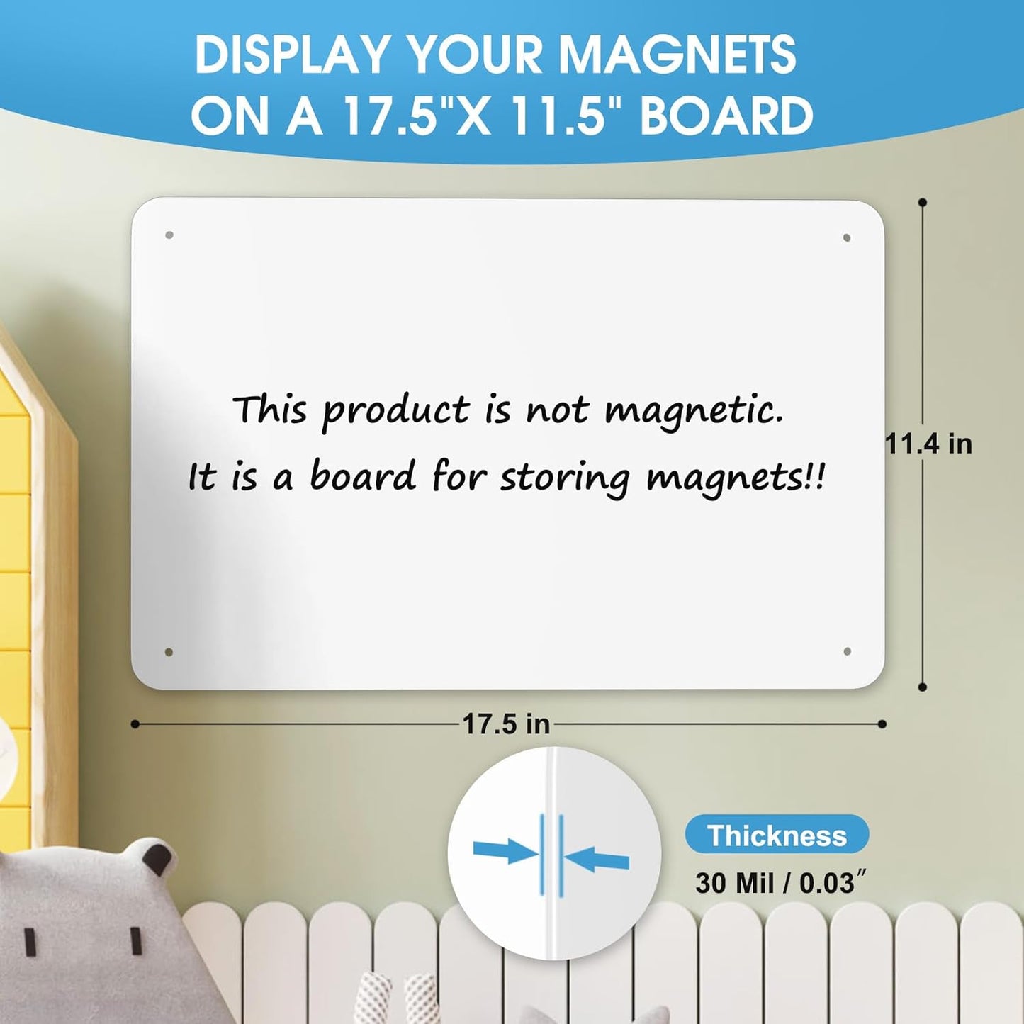 MaxGear Magnetic Board 17.5" x 11.4" Black Metal Magnet Bulletin Board for Wall, Refrigerator, Magnetic Board Display Notes, Photos, and More - Includes Dual Lock Tape and Screws