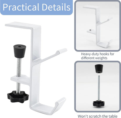 Desk Mount Bag Holder Hook Clamp-On Backpack Hanger Portable Desk Mount Headphones Holder Reduce Desk Clutter for Table Desk, Under Counter (Black)