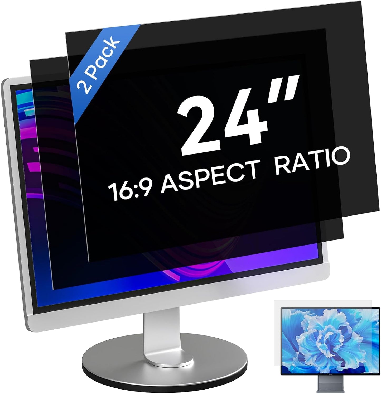 [2 Pack] 24 Inch Computer Privacy Screen for 16:9 Aspect Ratio Widescreen Monitor, Eye Protecting Anti-glare Blue Light Display Screen Privacy Protection, Removable Anti-scratch Coating