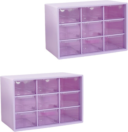 Feadily 2PCS Small Drawer Organizer for Desk, Desktop Drawer Organizer with 9 Clear Drawers, Plastic Desktop Storage Drawers 7.1 Inch x 3 .9 Inch x 4.7 Inch, White