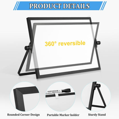 Dry Erase Magnetic White Board, 16" x 12" Double-Sided Desktop Whiteboard with Stand, Portable Small Whiteboard Set for Drawing, Office, Home