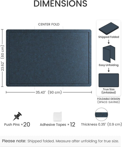Fluxynara Bulletin Board, 23.6" x 17.5" Cork Board Alternative with 12 Safe Removable Adhesive Tabs, Foldable Felt Pin Board for Home Office, Classroom, Bedroom,Entryway for Walls—Sage