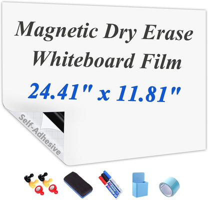 Self-Adhesive Dry Erase Whiteboard Sticker, 31.50" x 15.75" Magnetic Receptive White Board Wall Film, No Ghosting, Easy Write & Clean | Peel & Stick for Office, Home & Classroom,Incl. Accessories