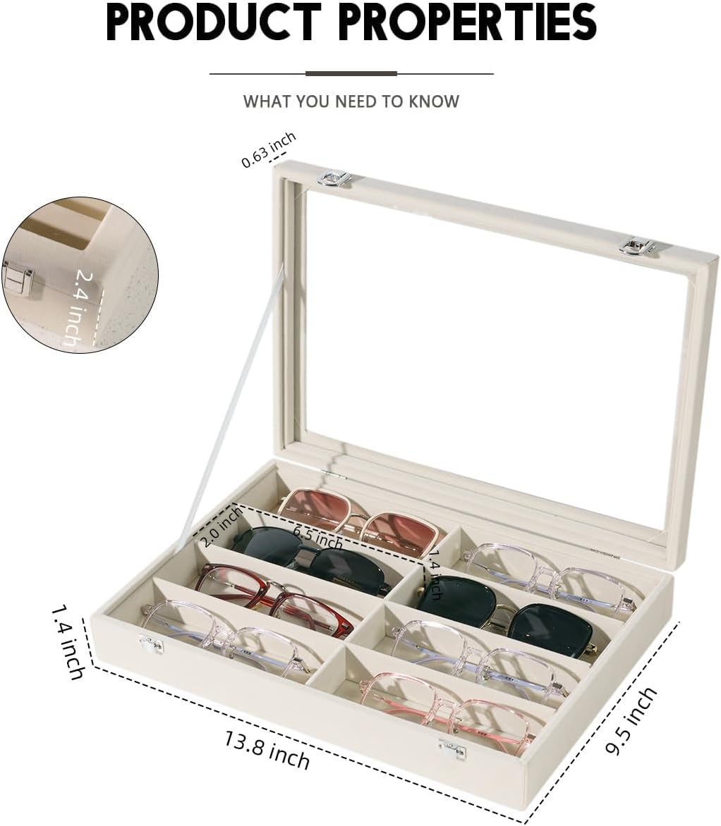 Glasses Holder Box Drawer Sunglass Organizer for Men Clear Storage Case 8 Slot Multiple Reading Glasses Display