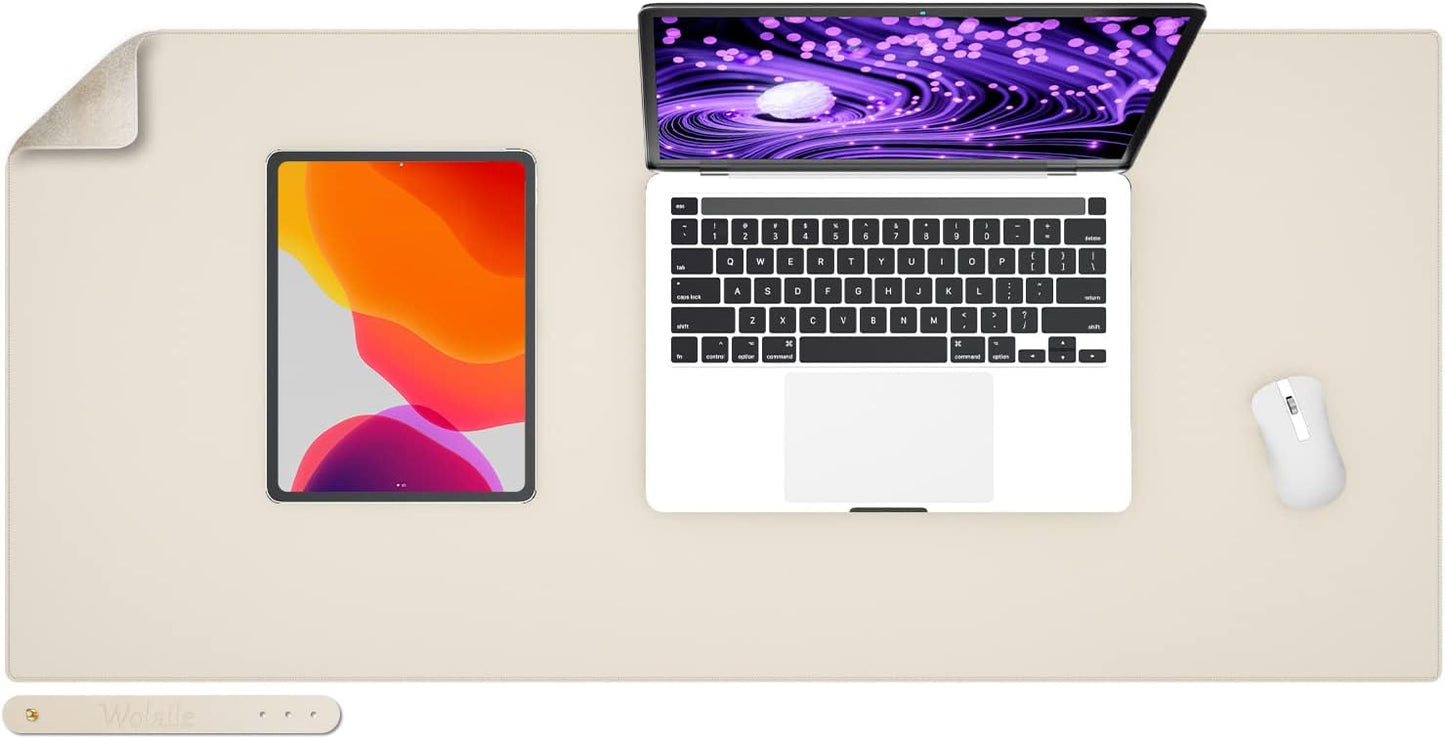 Leather Desk Pad,Wolaile 36x17 inch Large Mouse Pad,Waterproof Non-Slip Writing Desk Blotter,Computer Mat Desktop Protector for Office Home,Black