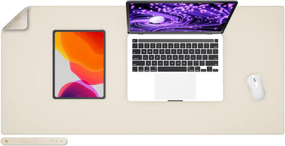 Leather Desk Pad,Wolaile 36x17 inch Large Mouse Pad,Waterproof Non-Slip Writing Desk Blotter,Computer Mat Desktop Protector for Office Home,Black