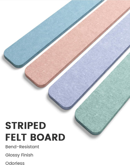 Fluxynara Cork Board Alternative Felt Strip Board 8-Pack 13"x2", Office Pin Board with 50 Push Pins, Adhesive Install for Bedroom Door & Home Office(Linen Dusk)