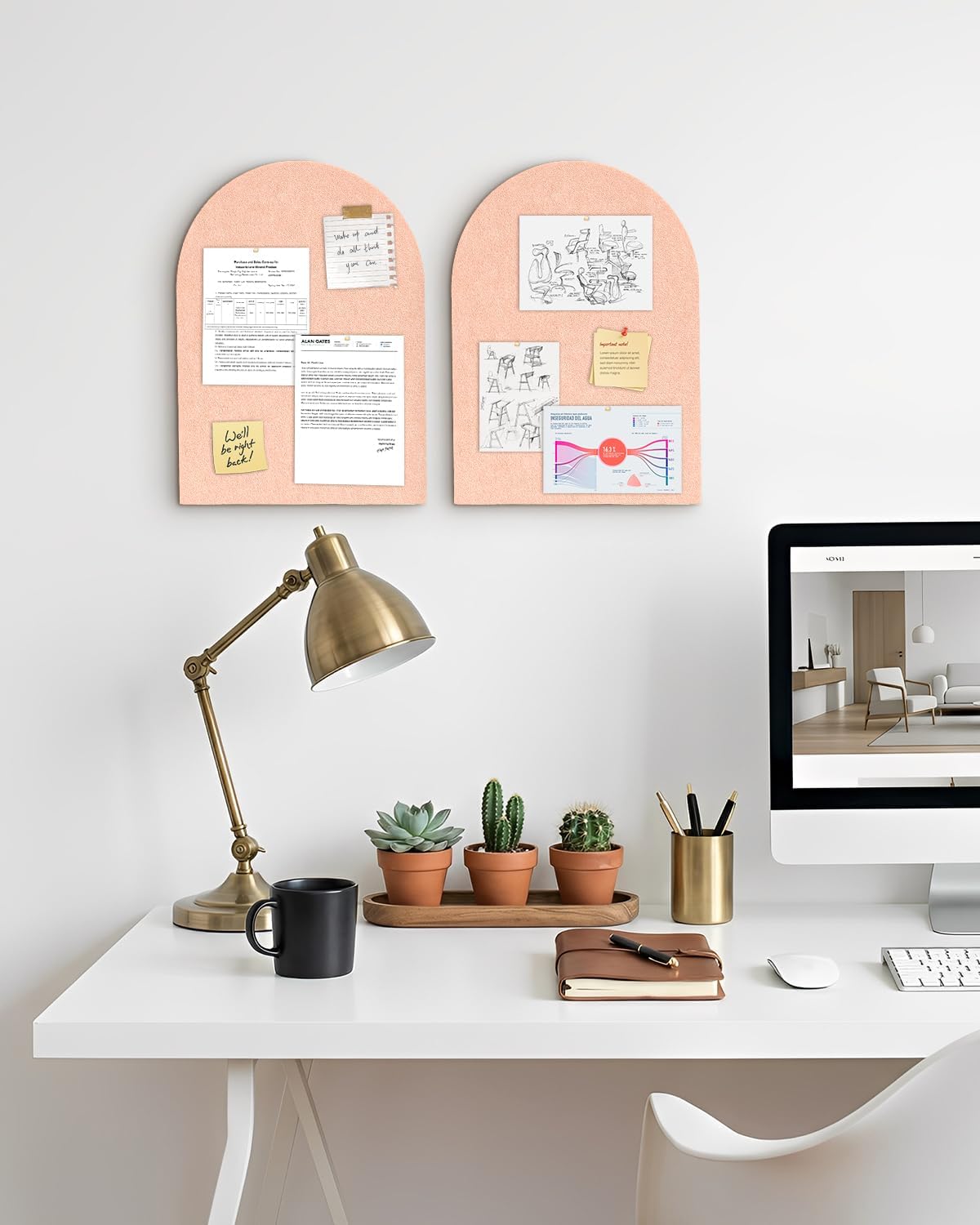 Arched Felt Bulletin Board, Cork Board Alternative for Wall, 10.6in x 14.6in Self-Adhesive Pin Board, 0.35" Thick 2 Pack for Home Office Decor (Camel-2727-2p)