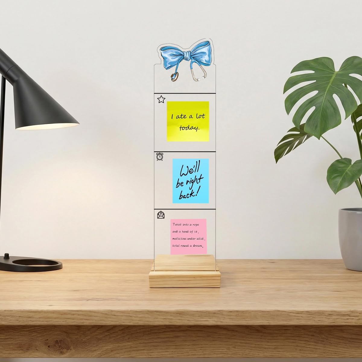 Monitor Memo Board Computer Monitor Memo Board Sticky Note Organizer Kidney Acrylic Desk Accessories Removable Wooden Base Set Sticky Notes 100 Sheets 11.8×3.1 inches