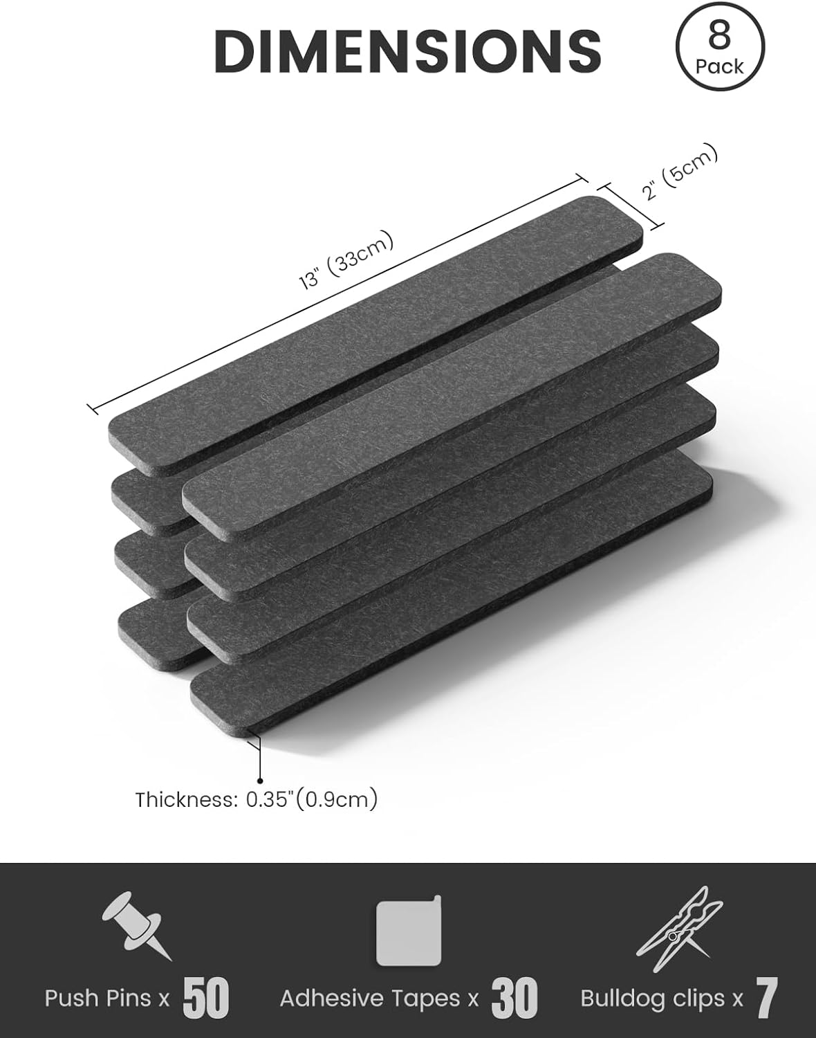 Fluxynara Cork Board Alternative Felt Strip Board 8-Pack 13"x2", Office Pin Board with 50 Push Pins, Adhesive Install for Bedroom Door & Home Office(Linen Dusk)