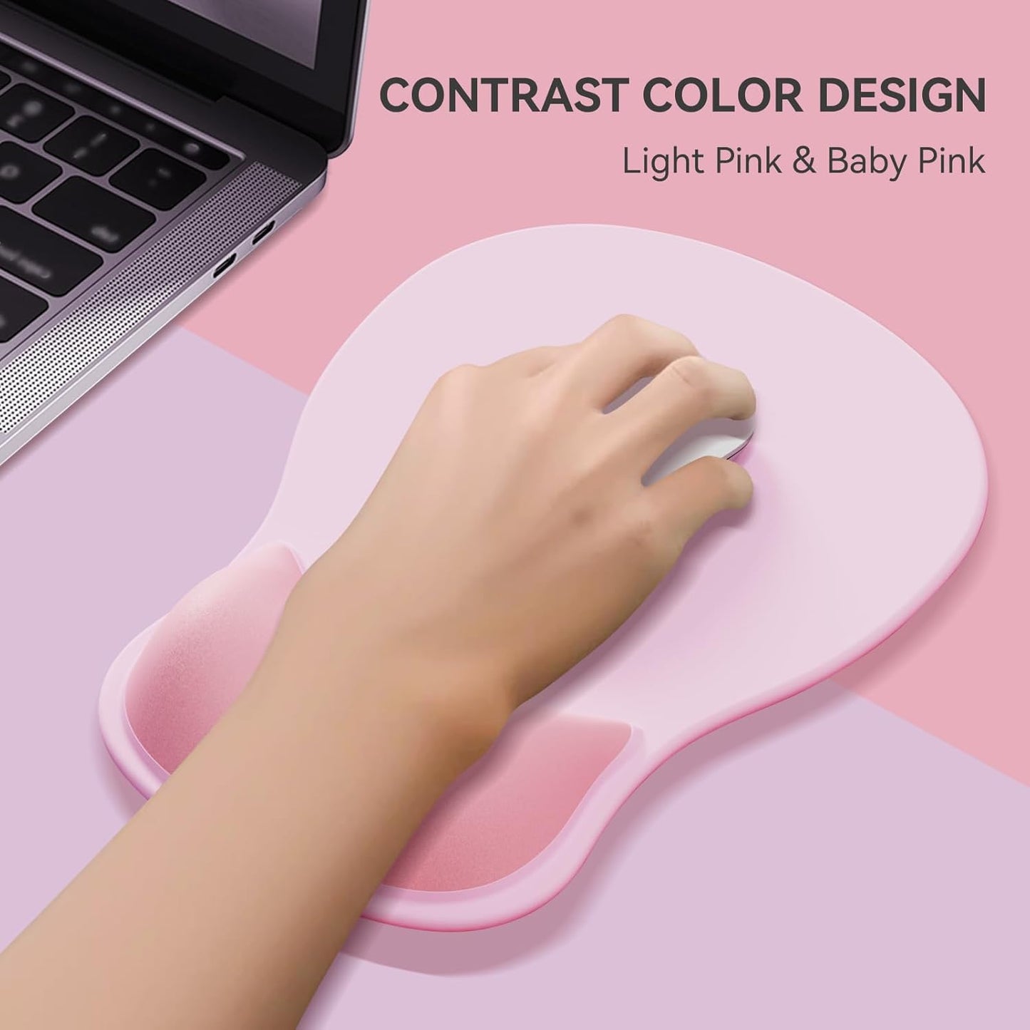 Ergonomic Mouse Pad with Wrist Rest,Cute Gel Mousepad Wrist Support - Small Mini Portable for Travel Mouse Pads for Desk Laptop,Computer,Office & Home Decor (Pink&Light Pink)