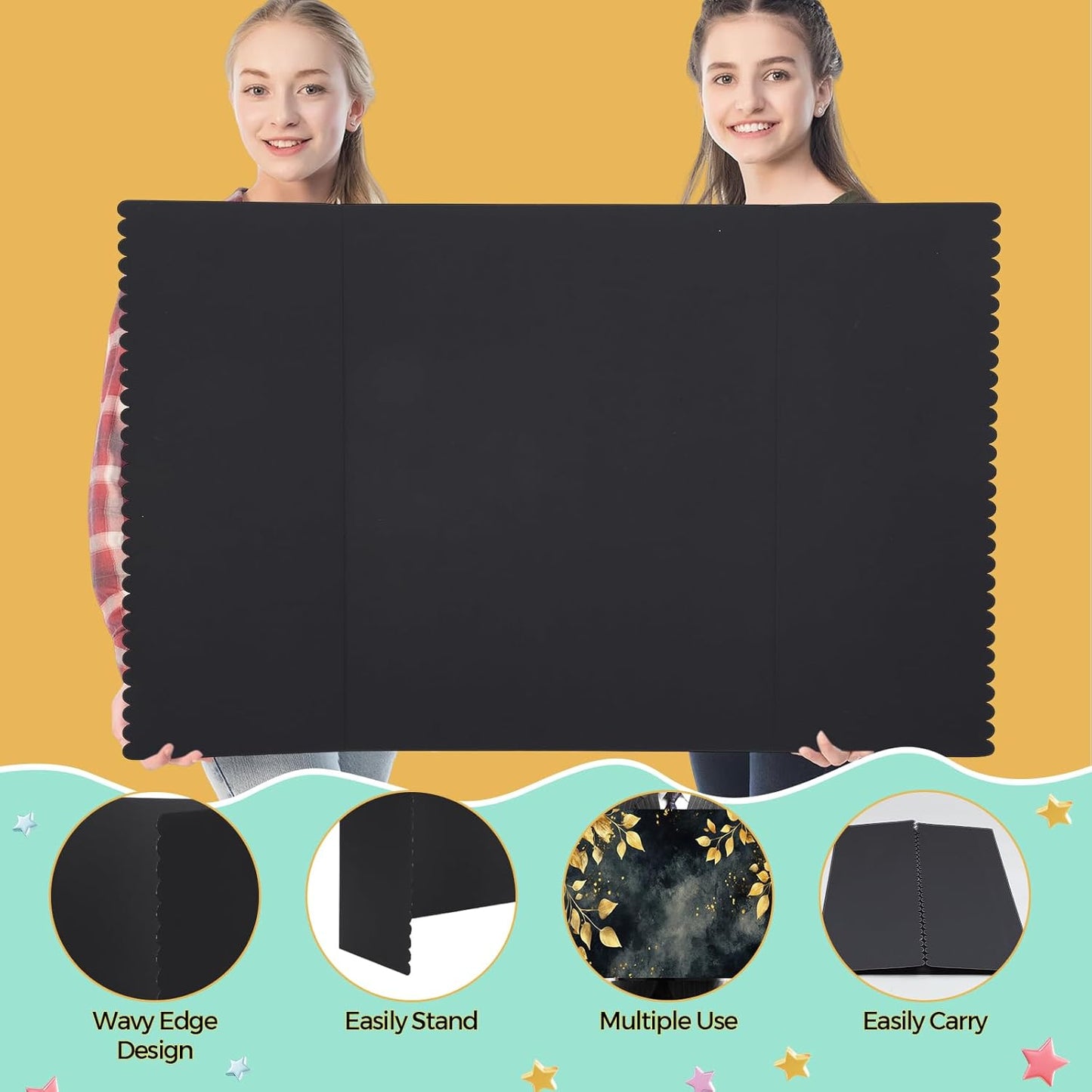 Mooliwe 4 Pack 24" X 16" Trifold Poster Board, Medium Tri Fold Boards Foldable Corrugated Presentation Display Scalloped Borders for Science Fair Events, School Projects, Exhibitions (Macaron)