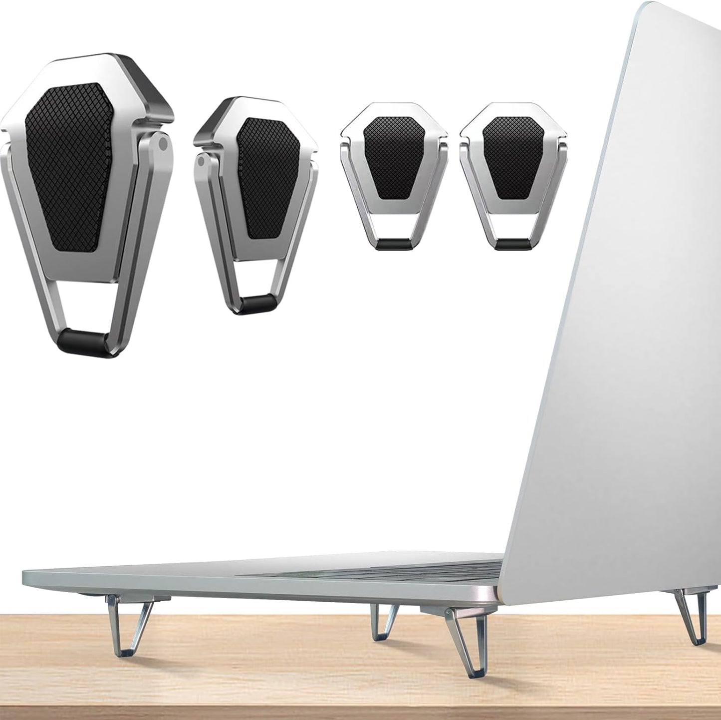 Laptop Stand Portable,Zinc Alloy Laptop Mini Stand,Laptop Riser Invisible,Ergonomic Laptop Stand Cooling Suitable for 12-20 Inches Laptop.（Silver-2pieces）